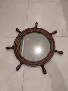 Vintage Nautical Ship Wooden Wheel Wall Mirror- Made in Canada